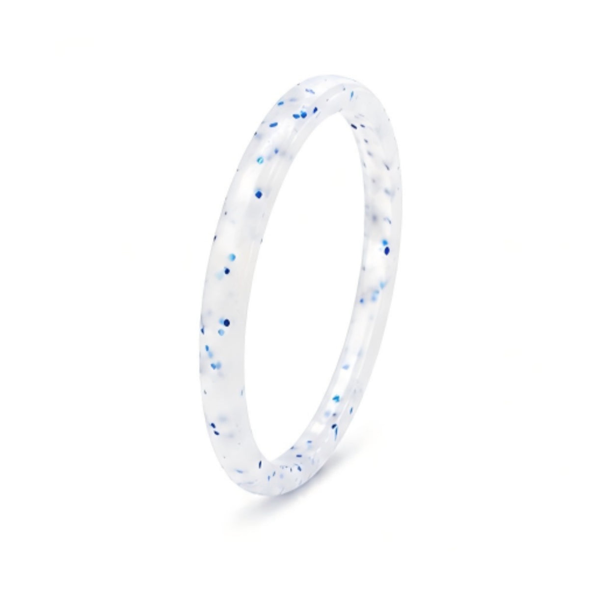 Norelva glitter silicone ring for women in Crystal Aqua, thin sparkle band on white background