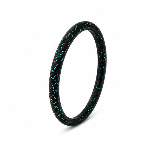 Norelva glitter silicone ring for women in Midnight Aurora, thin sparkle band on white background