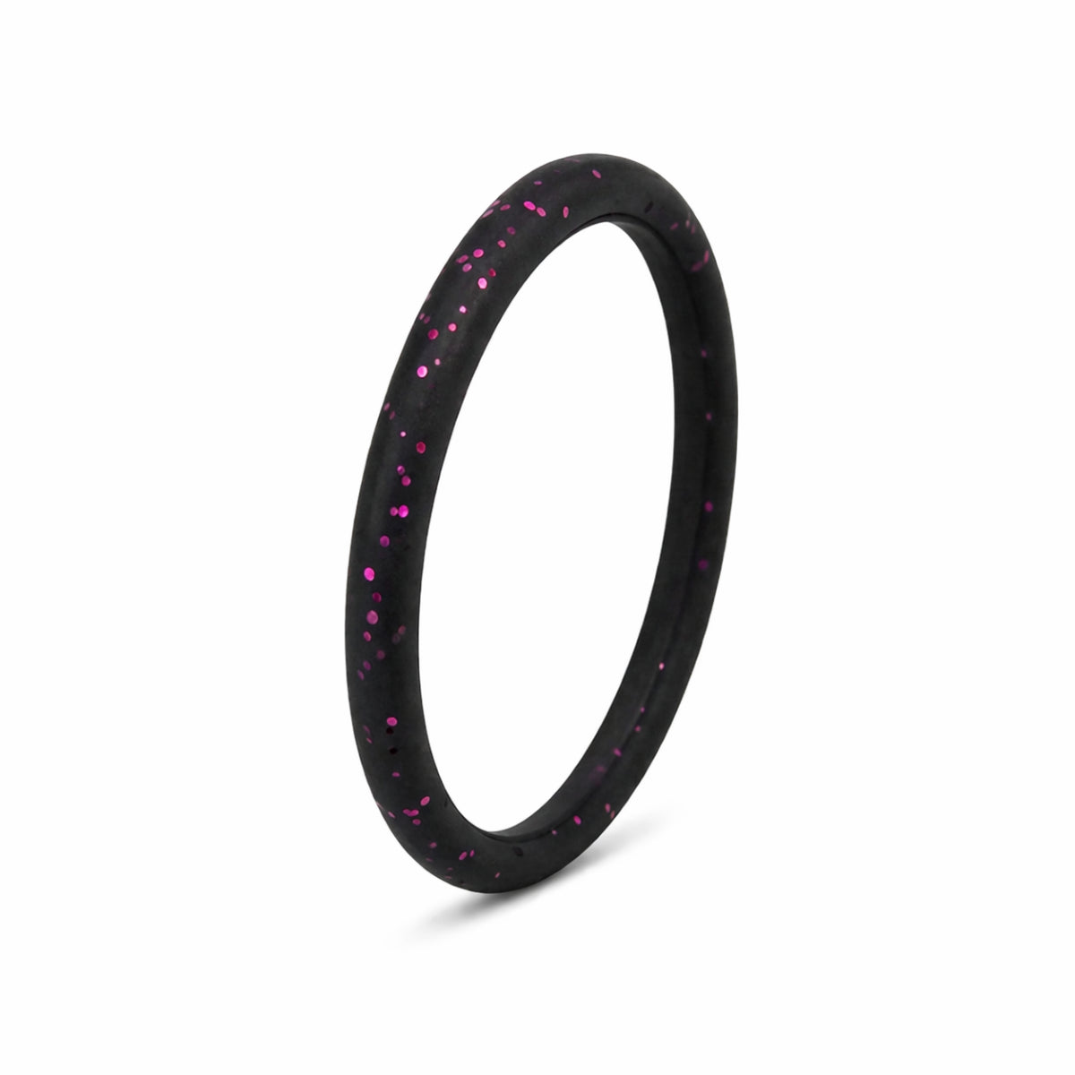 Norelva glitter silicone ring for women in Midnight Ruby, thin sparkle band on white background