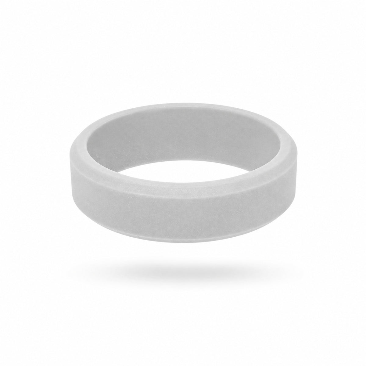 Norelva men's silicone wedding ring in Arctic White, 8mm beveled edge comfort fit on white background
