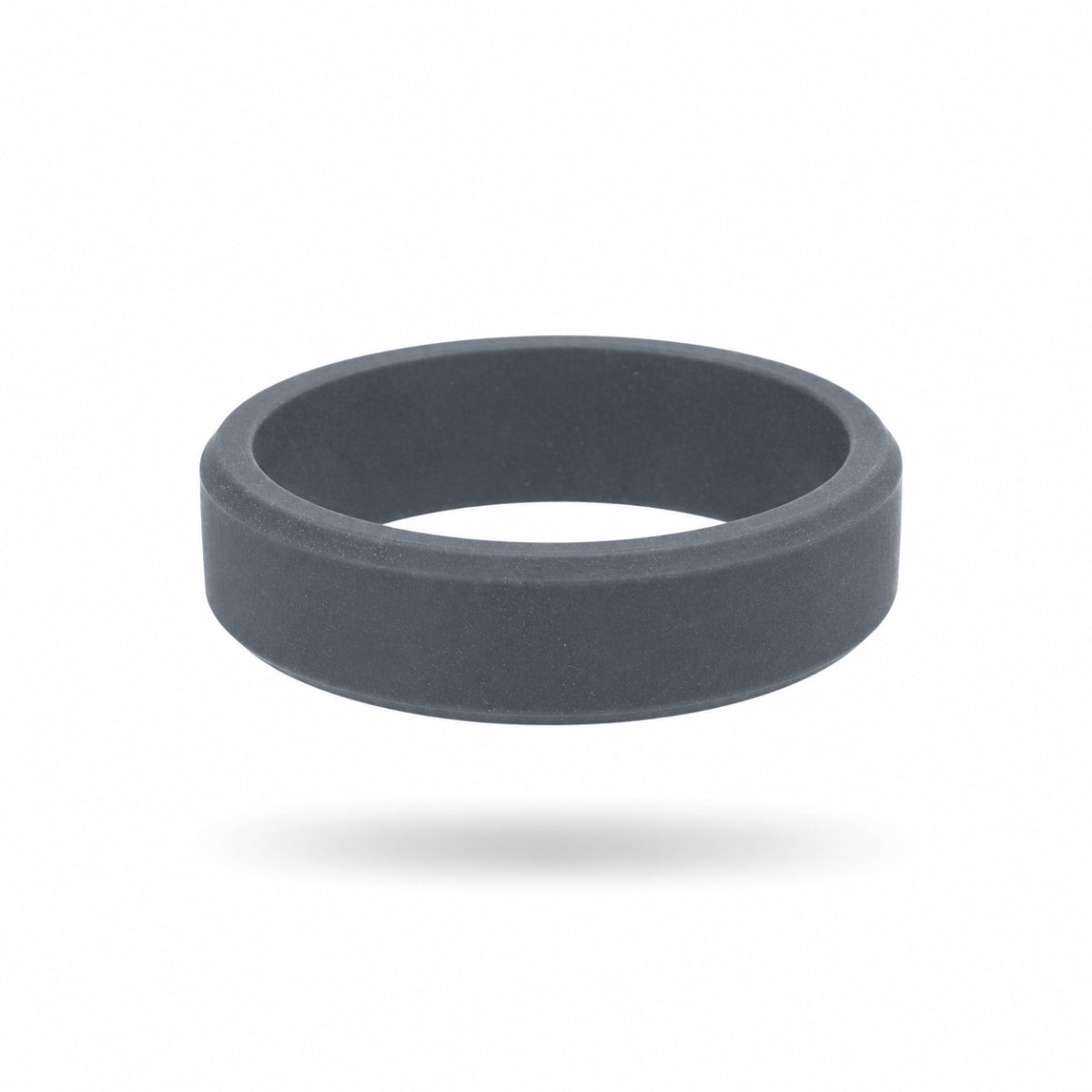 Norelva men's silicone wedding ring in Charcoal Grey, 8mm beveled edge comfort fit on white background