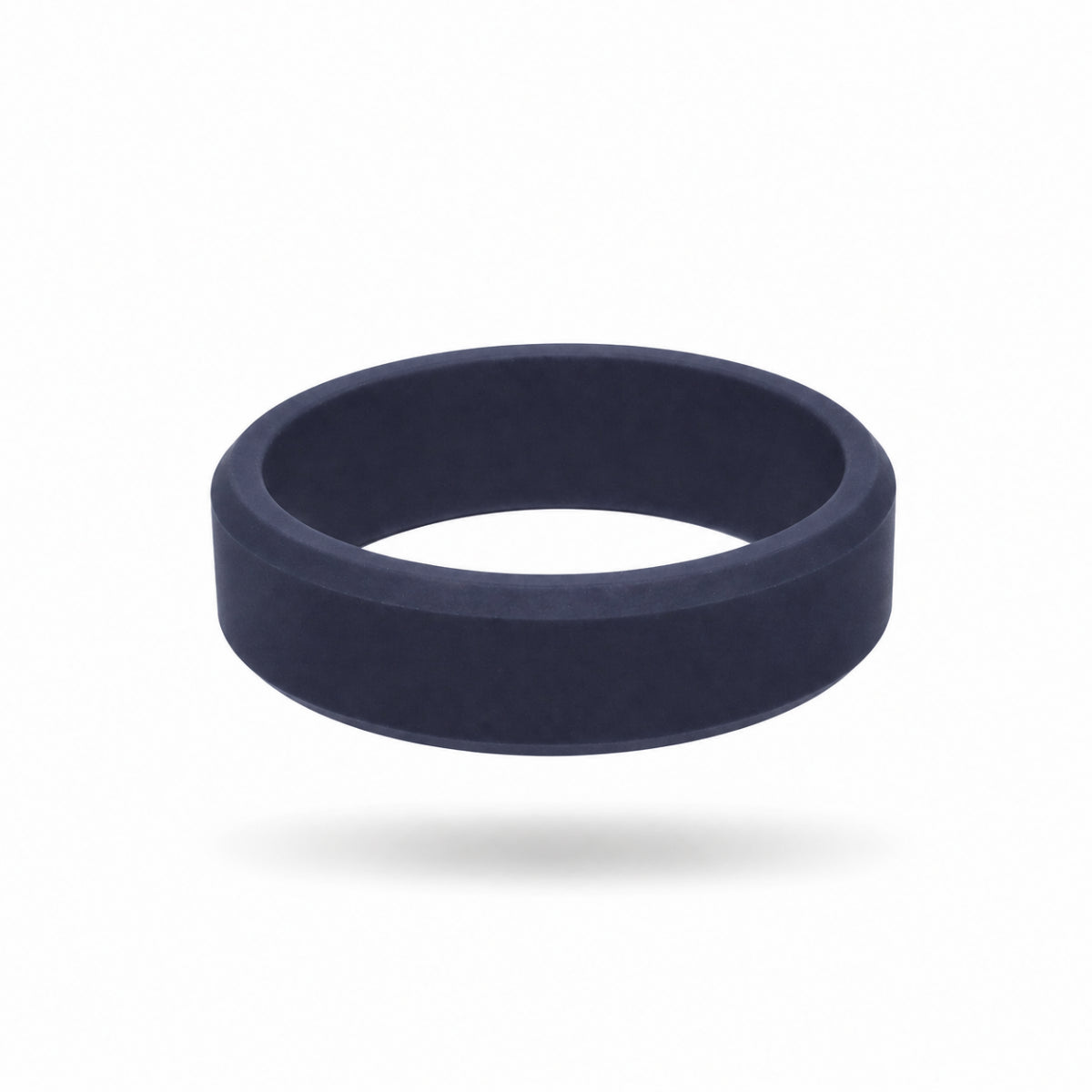 Norelva men's silicone wedding ring in Deep Navy, 8mm beveled edge comfort fit on white background