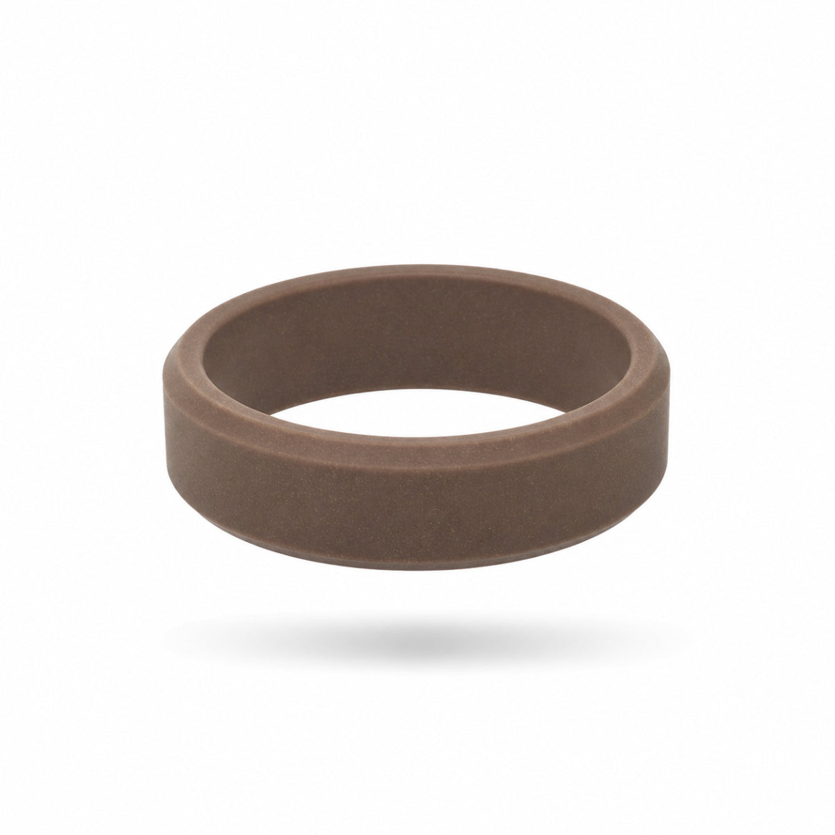 Norelva men's silicone wedding ring in Desert Tan, 8mm beveled edge comfort fit on white background