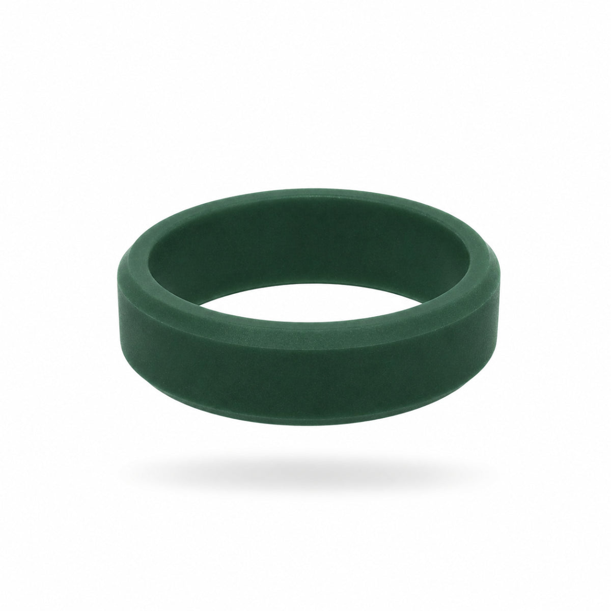 Norelva men's silicone wedding ring in Forest Green, 8mm beveled edge comfort fit on white background