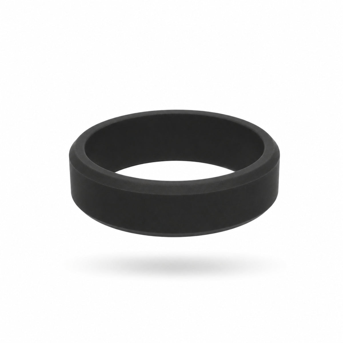 Norelva men's silicone wedding ring in Midnight Black, 8mm beveled edge comfort fit on white background