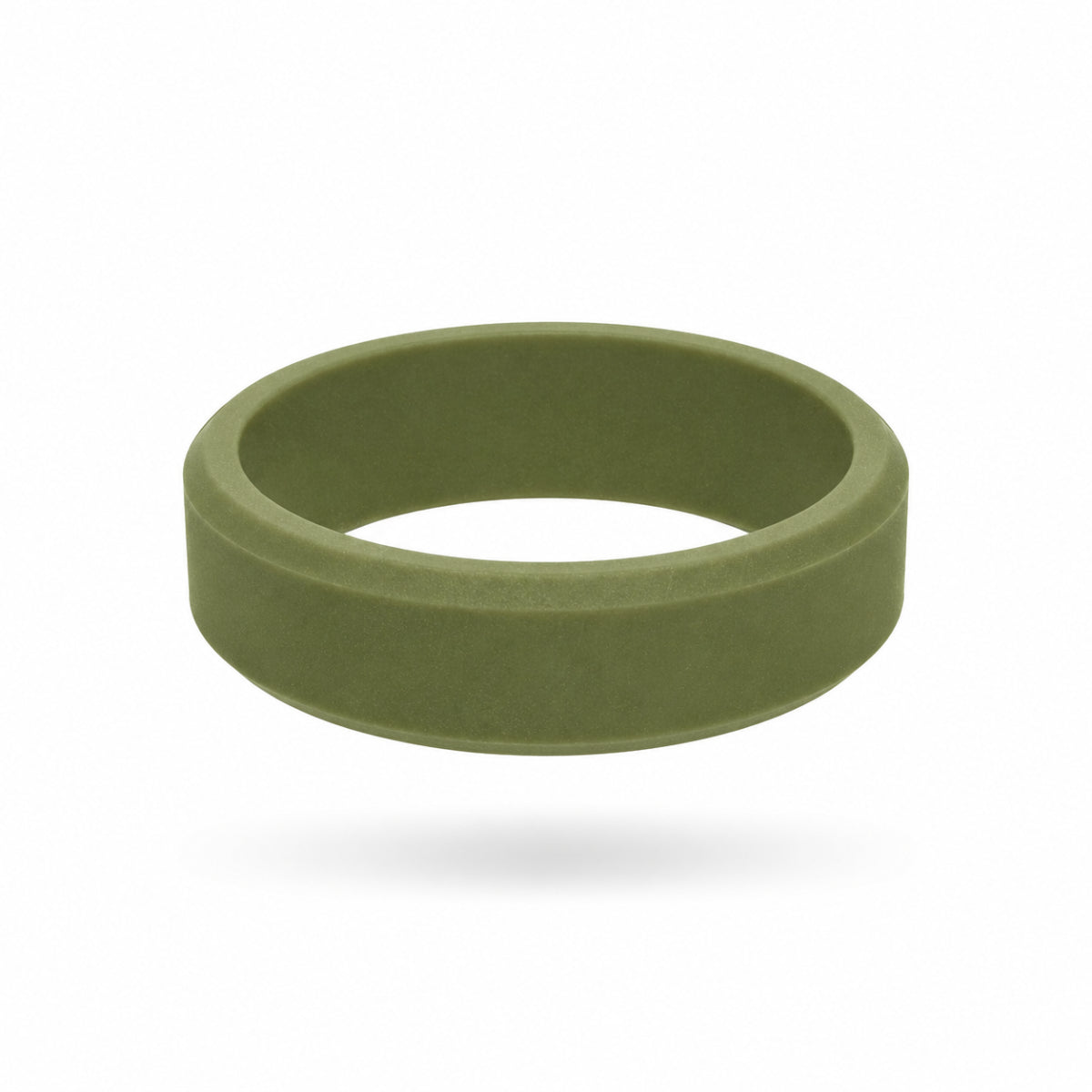 Norelva men's silicone wedding ring in Olive Drab, 8mm beveled edge comfort fit on white background