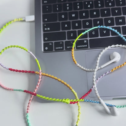 Bold Rainbow Hand-Wrapped Wired Earphones — Colorful Y2K Design