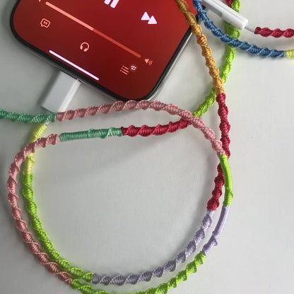 Bold Rainbow Hand-Wrapped Wired Earphones — Colorful Y2K Design