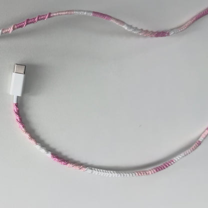 Cherry Blossom Pink Hand-Wrapped Wired Earphones — Floral Charm Design