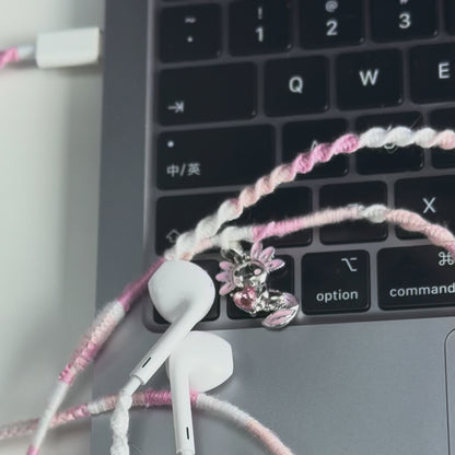 Sweet Companion Hand-Wrapped Wired Earphones — Kawaii Pink Axolotl Charm