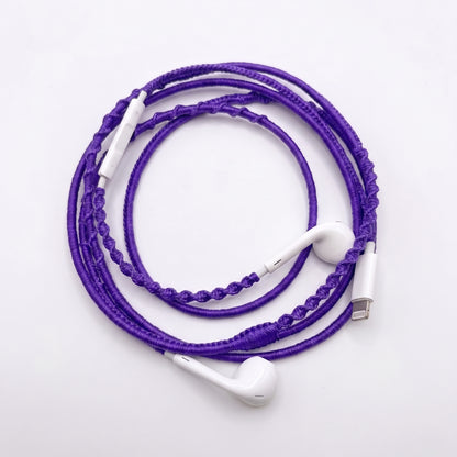 Violet deep purple earphone wrap — handmade wired headphone accessory 