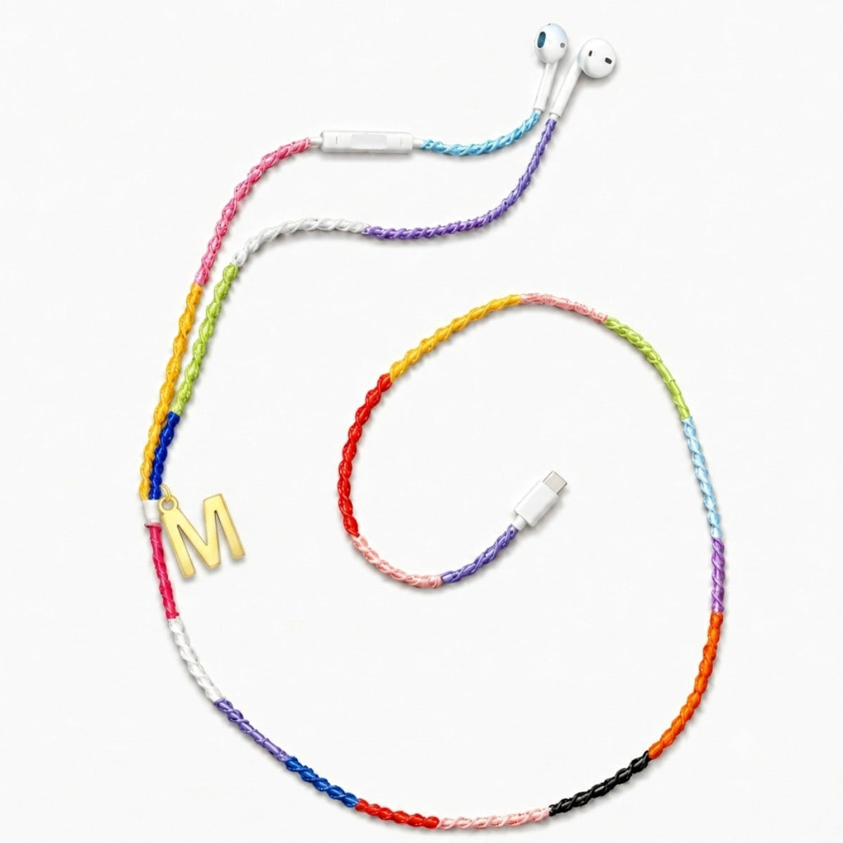 Rainbow letter bead earphone wrap personalized — Y2K handmade headphone accessory