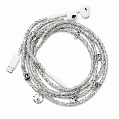 Celestial silver earphone charm wrap — star moon handmade headphone accessory