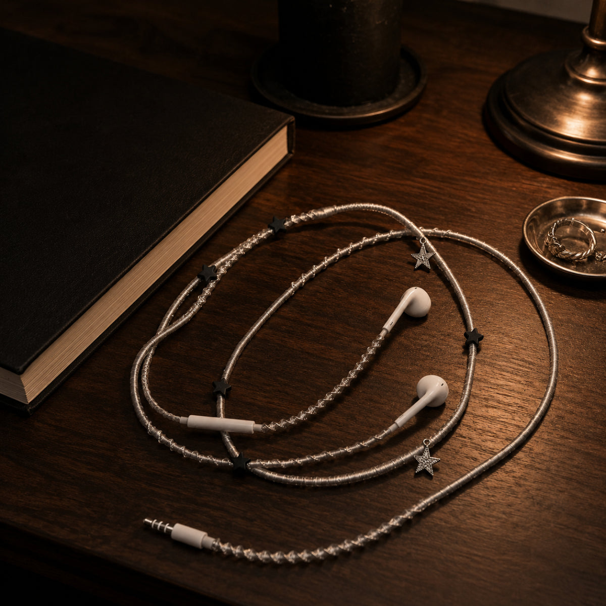 Dark Star Earphone Charm Wrap — Cool Aesthetic Handmade Headphone Accessory