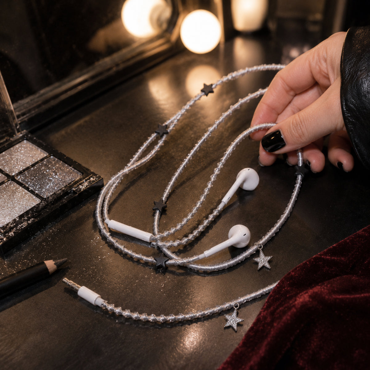 Dark Star Earphone Charm Wrap — Cool Aesthetic Handmade Headphone Accessory