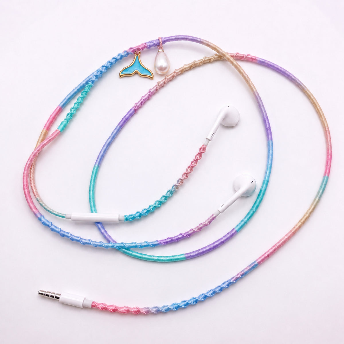 Starlight rainbow earphone charm wrap pastel — star pearl headphone accessory