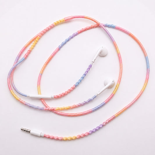 Sunset pastel earphone wrap pink yellow gradient — handmade headphone accessory