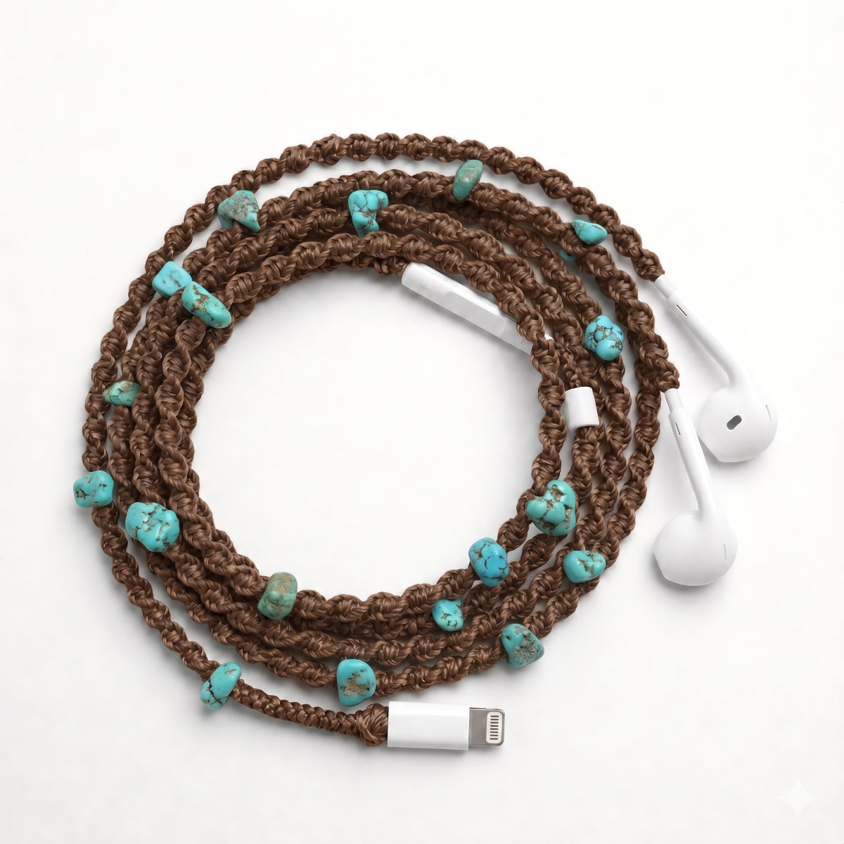 Turquoise stone macrame earphone charm wrap — boho handmade headphone accessory
