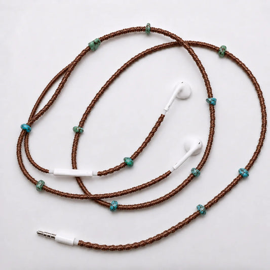 Turquoise stone macrame earphone charm wrap — boho handmade headphone accessory